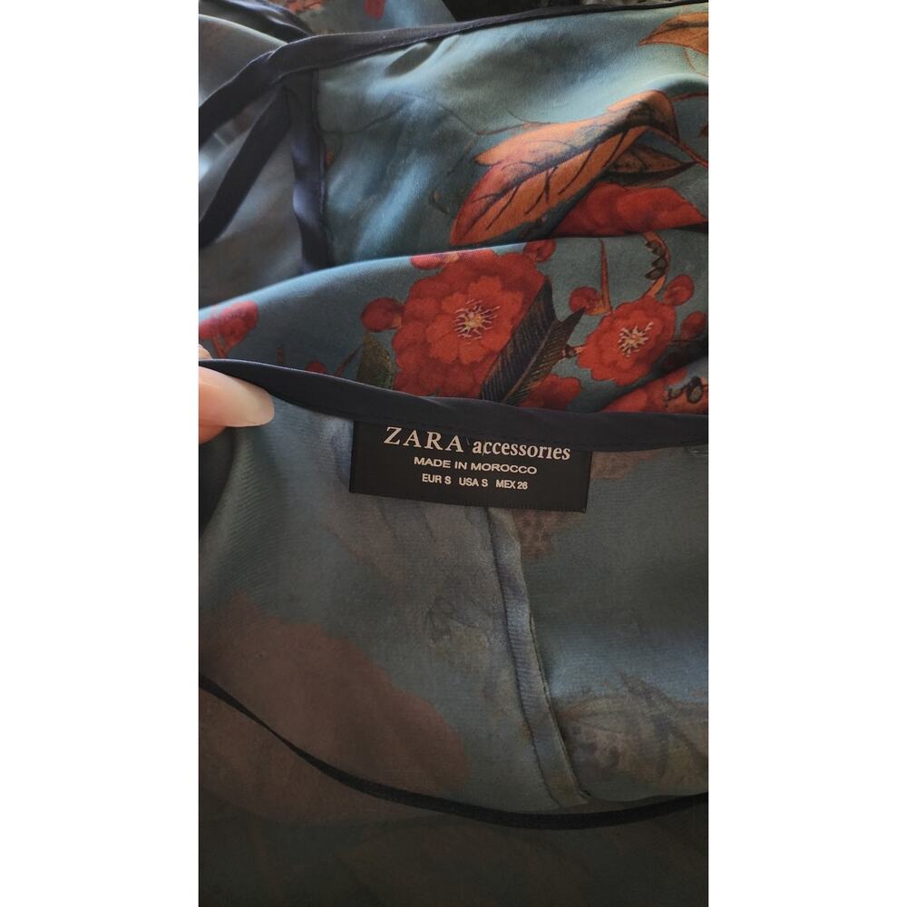 ZARA Teal Asian Inspired Kimono Long Wrap Duster Size Small 2740/745 - Picture 6 of 8